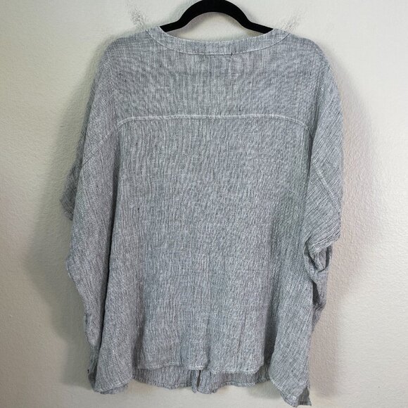 Tahari Womens Medium Gray 100% Linen Oversized Shirt Dolman Sleeve Top - Picture 7 of 9